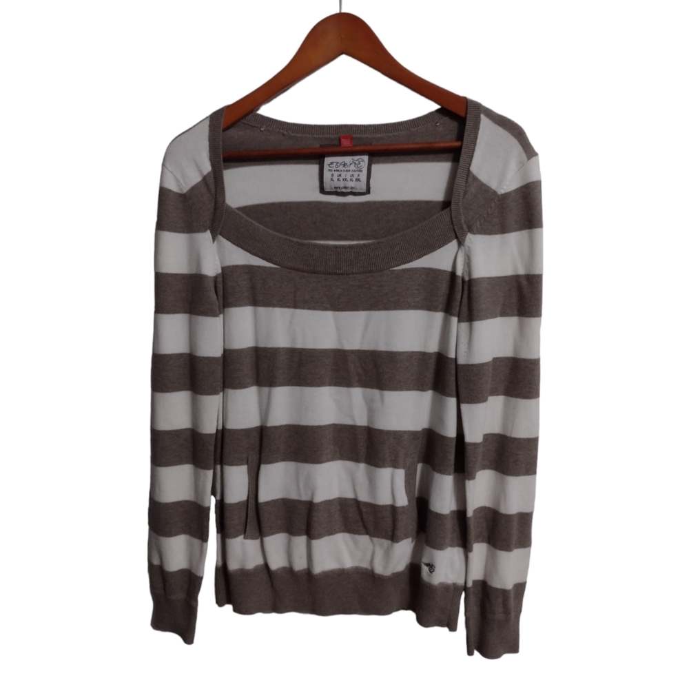 Esprit striped knit sweater with kangaroo pocket